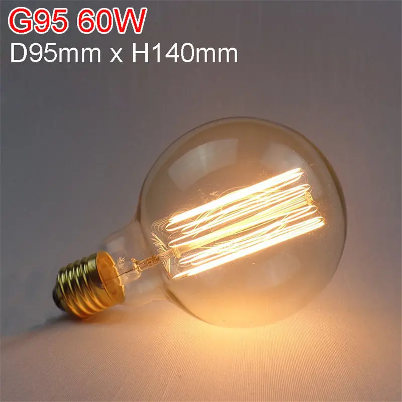 G95 60W CLAITE марочные шарики edison подвесной светильник в стиле ретро лампа накаливания E27 40 Вт/60 Вт 220 В Ретро лампа накаливания лампочки для подвесного светильника - Цвет: G95 60W