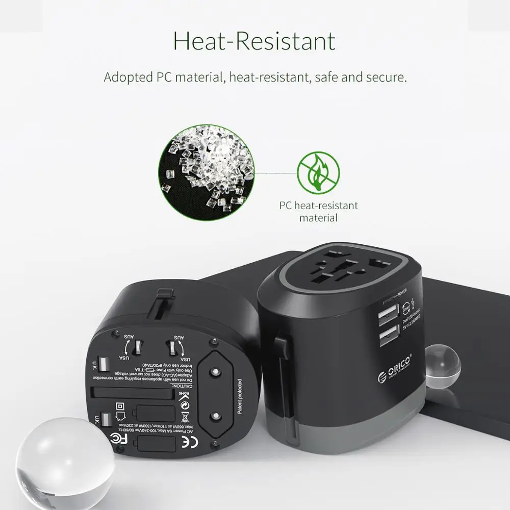 ORICO Travel Adapter Международная розетка все-в-одном 3 USB 1 Тип C 5V3. 4A Max Выход usb зарядный порт UK/AU/US/EU Plug