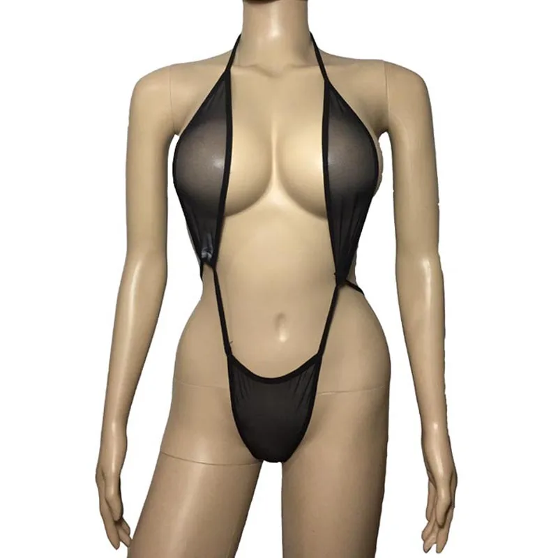 Черный Women Sexy See Through Mesh Bikini Lingerie Microkini One Piece Teddy G-String Back Underwear Nightwear - Цвет: Черный