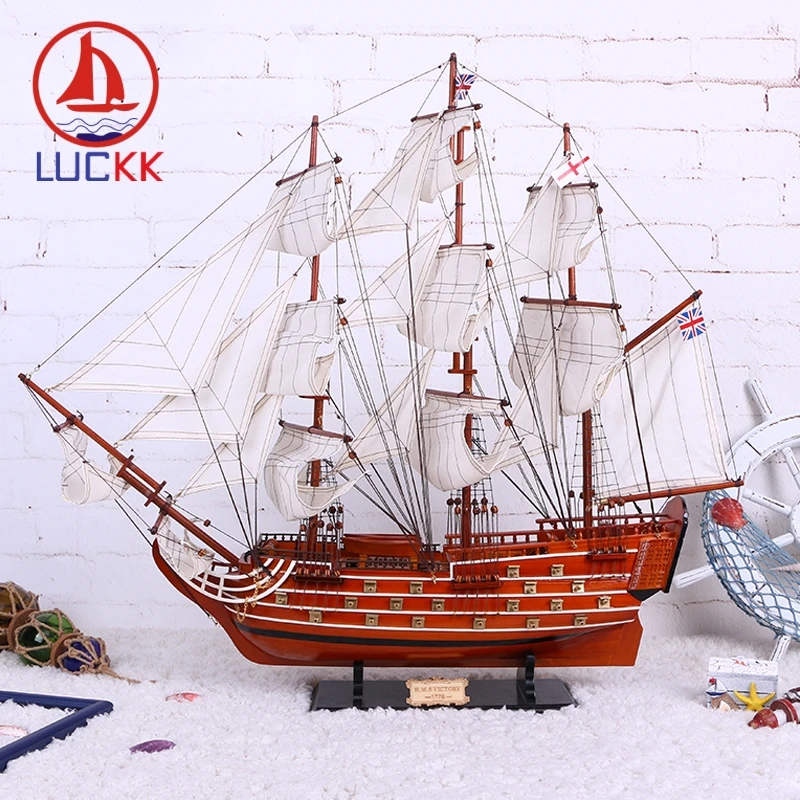 

LUCKK 80 см классический большой корабль, современная Имитация морских украшений, деревянная модель парусной лодки, декор для комнаты, офиса, н...