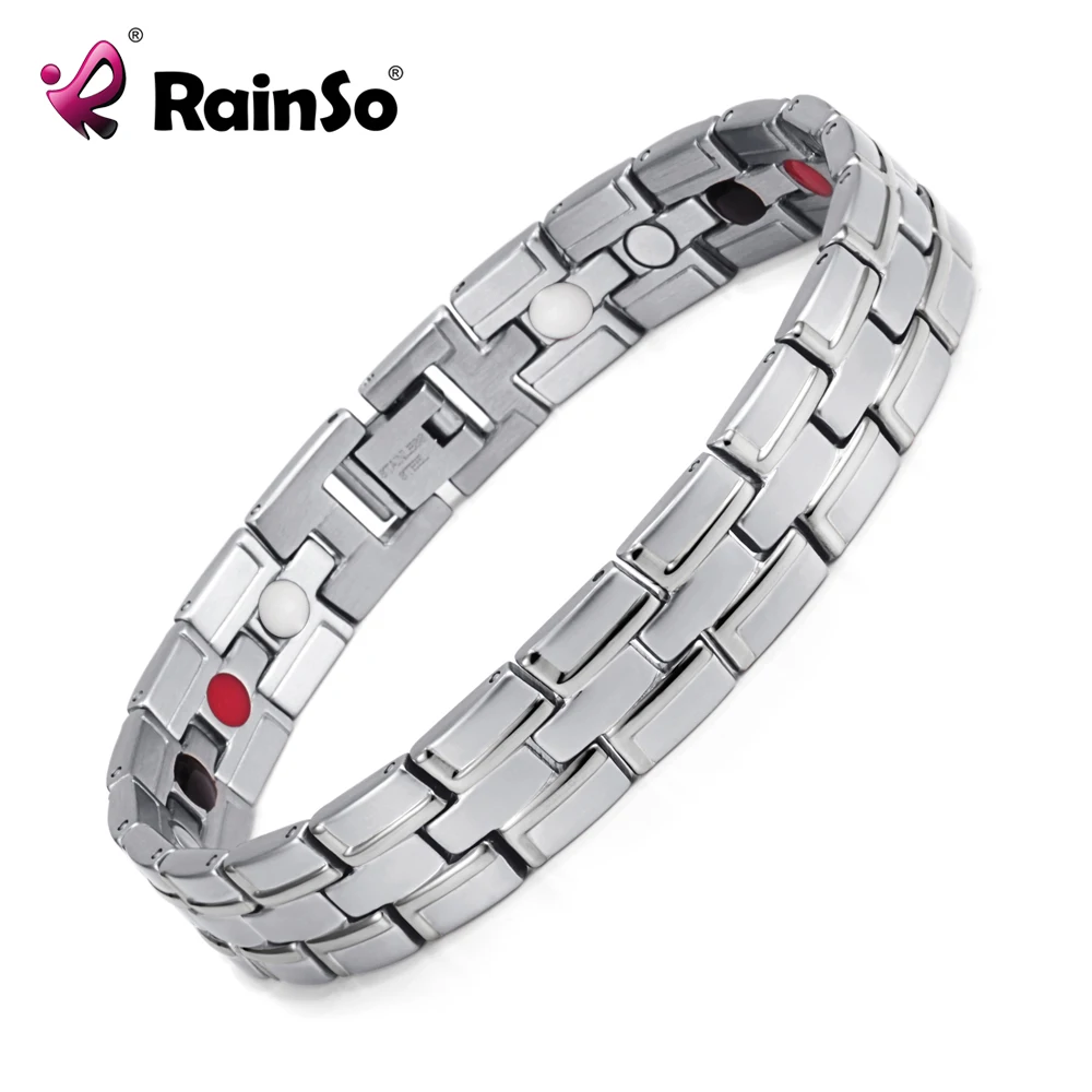 Новинка, модный Rainso, бренд 3, забота о здоровье, Ele men ts, нержавеющая сталь, Классический Серебряный магнитный браслет для мужчин, OSB-086-02S