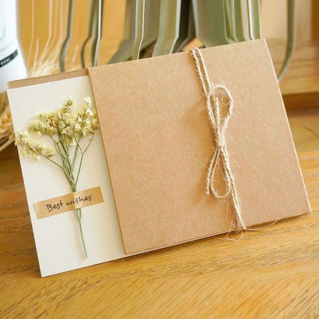 6 шт. поздравительные открытки из крафт-бумаги с сушеными цветами в рустикальном