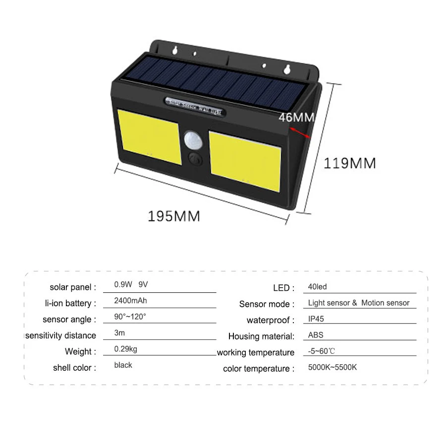 RGB 1200 мАч PIR датчик движения Солнечный светодиодный настенный светильник 20 40 светодиодный s IP65 наружный светильник для крыльца автоматическое выключение/вкл. Садовый гаражный охранный светильник ing - Испускаемый цвет: RGB