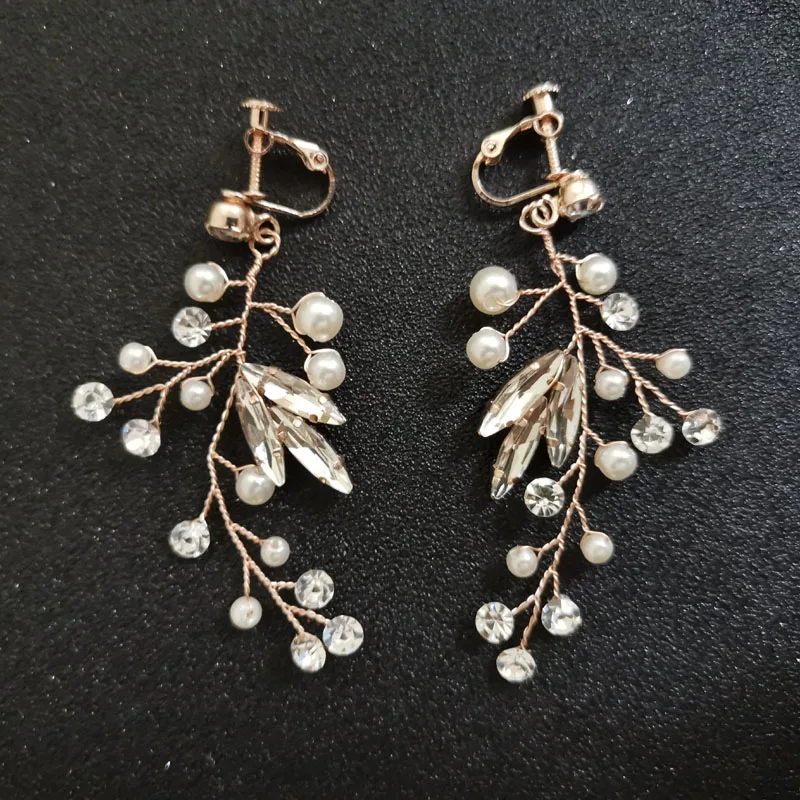 SLBRIDAL, Стразы ручной работы, кристаллы, жемчужные клипсы на/ушной штифт, свадебные висячие серьги, свадебная люстра, серьги, Женские Ювелирные изделия