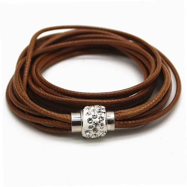 color as picture 1 шт. Pulseiras Femininas Многослойная Веревка Цепь магнитные хрустальные браслеты из бусин Пряжка кожаная обертка - Окраска металла: color as picture