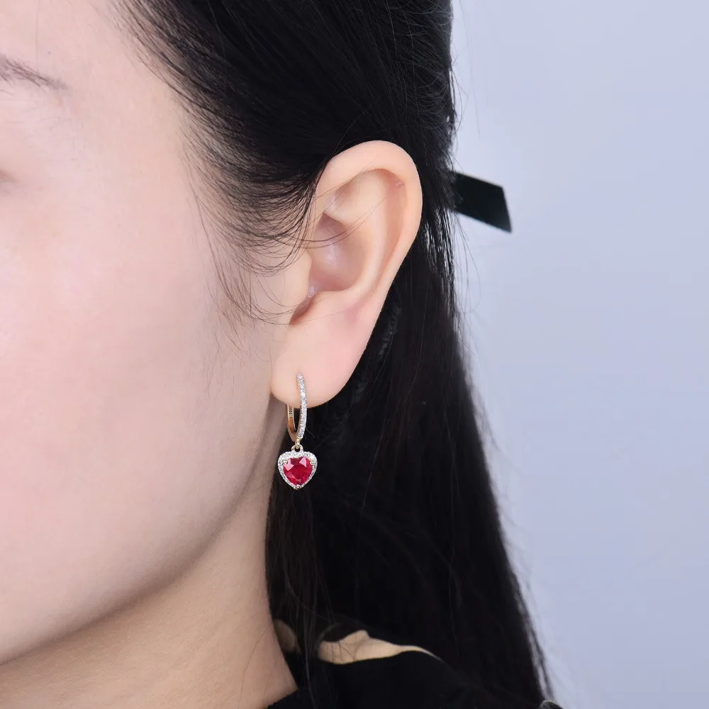 LOVERJEWELRY, Женские Ювелирные изделия, серьги-гвоздики, Ретро стиль, сердце, 6x6 мм, 14 к, желтое золото, бриллиант, модный подарок, красный рубин, серьги