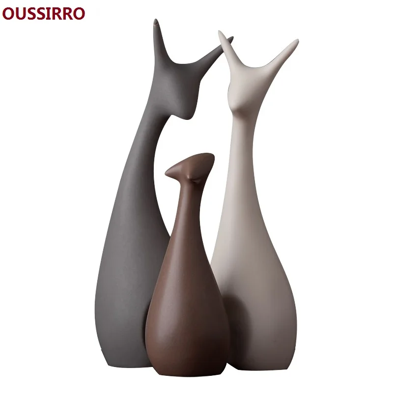 

Ceramic Deer Home Decor Crafts Room Decoration Handicraft Ornament Porcelain Animal cat figurines Decorations