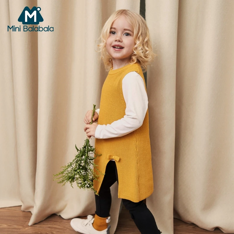 Mini Balabala/изящный вязаный длинный жилет с прорезями и галстуком бабочкой для