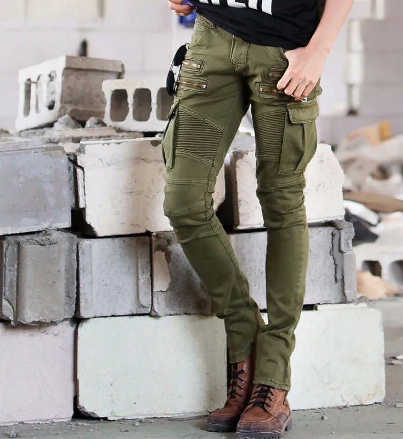 Famous brand high quality luxury men jeans slim elastic pleated Pencil Pants pocket with side zip jeans men denim Biker jeans