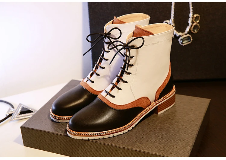

Luxury women's shoes lace up ankle boots for women mixed colors leather ladies shoes brand design botines mujer high quality