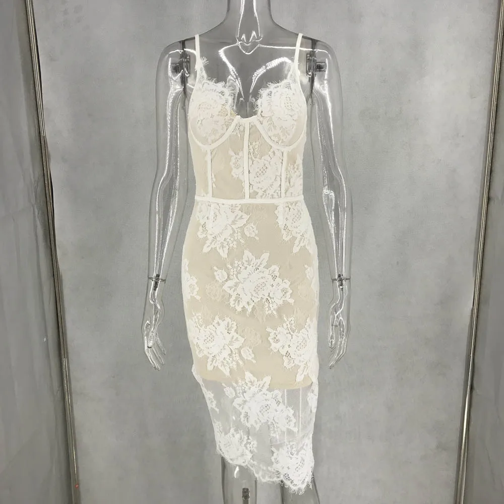 Элегантное кружевное вечернее платье сексуальное маленькое белое длиной до