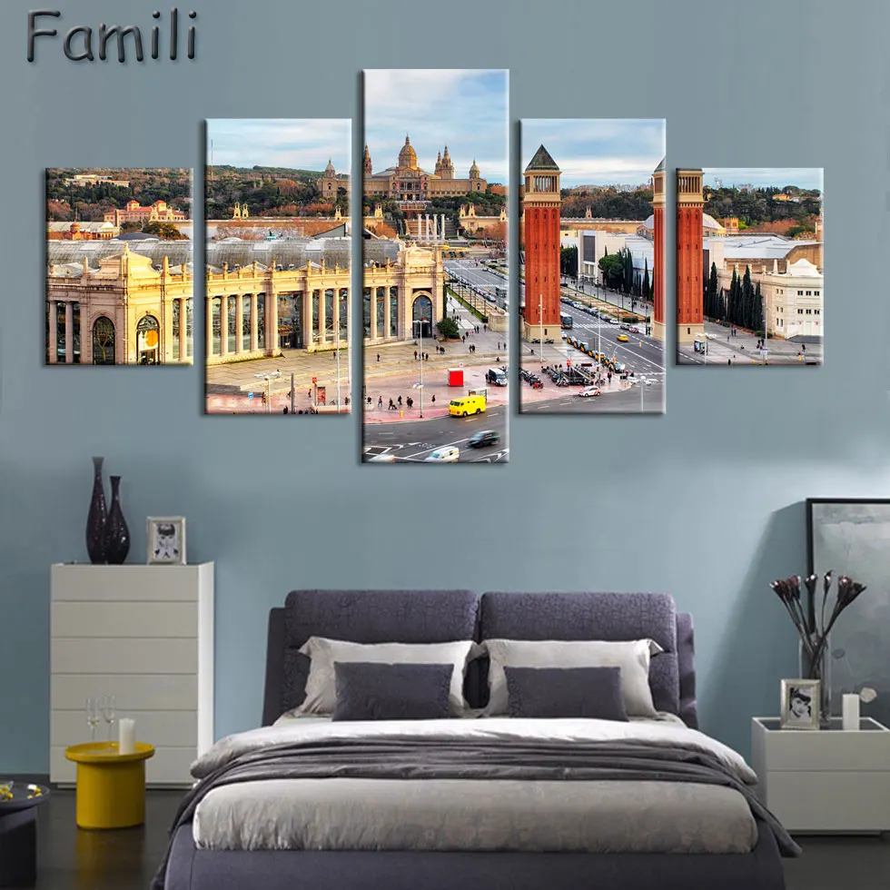 

5Pcs Unframed Canvas Painting European Architecture Oil Painting Modern Pictures Home Decoration Landscape Modular Wall Painting