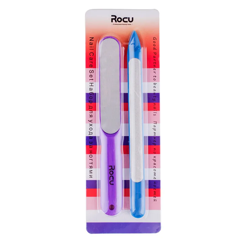 2Pcs Dual Sided Stainless Steel Metal Nail file Manicure Pedicure Tools Women Nail Art File Care Set 141mm*17mm& 151mm*17mm - Цвет: Purple and Blue