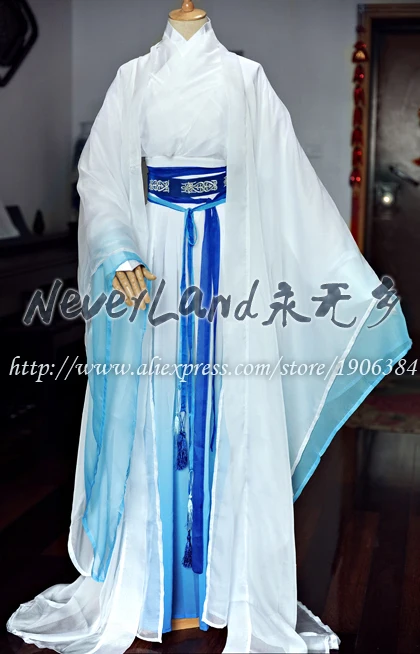 China Ancient Costume TV Film Role Miss Dragon Han Fu White Blue Chiffon Dress Custom-Made | Тематическая одежда и