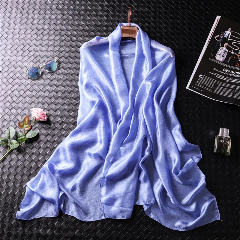 WJ22-Light blue Модный женский шелковый шарф, однотонный, Пашмина, хиджаб, женский платок, пляжные шарфы, шали, накидка, мягкий платок на голову - Цвет: WJ22-Light blue