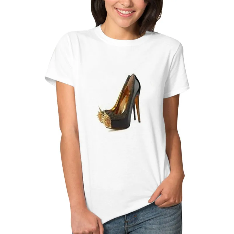 Женская футболка с коротким рукавом 35MY13 Повседневная летняя принтом и круглым