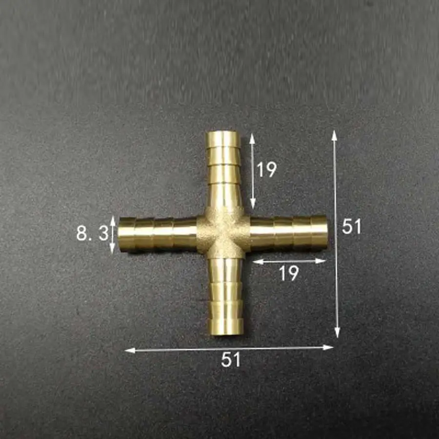 

Hose Barb 8mm 4 Way Splitter Cross Brass Connector Coupling Adapter Fitting