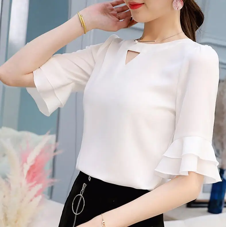 Женская Летняя Открытая шифоновая рубашка с коротким рукавом женская короткая