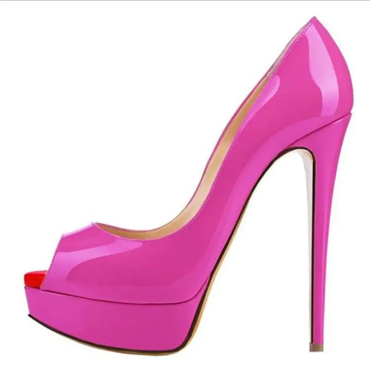 

Plus Size 11 Black Nude Patent Leather Pumps Women Shoes Peep Toe 14CM High Platform Wedding Shoes Bride Stiletto Heels Shoes