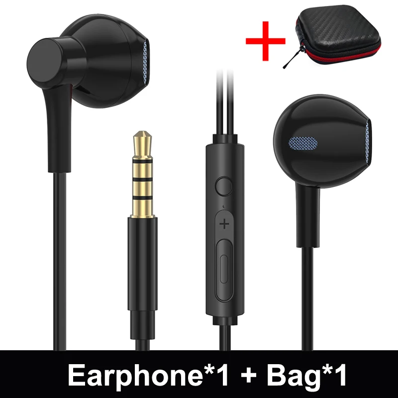 black with bag MUSTTRUE наушники P7C, наушники-вкладыши со стерео разъемом для мобильного телефона Xiaomi 6 iPhone 6S 6 Plus 5S 5 3,5 мм - Цвет: black with bag