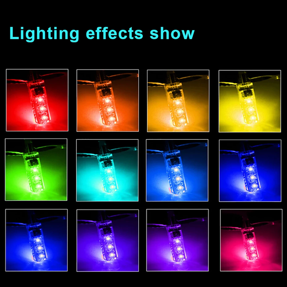 2x T10 W5W светодиодные автомобильные лампы RGB 194 168 501 стробоскоп для чтения с пультом