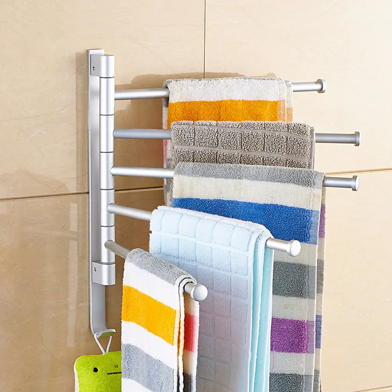 

Wall Hanging Rotatable Racks Home Bathroom Towel Storage Rack Hook Hotel Washcloth Holder without Punching