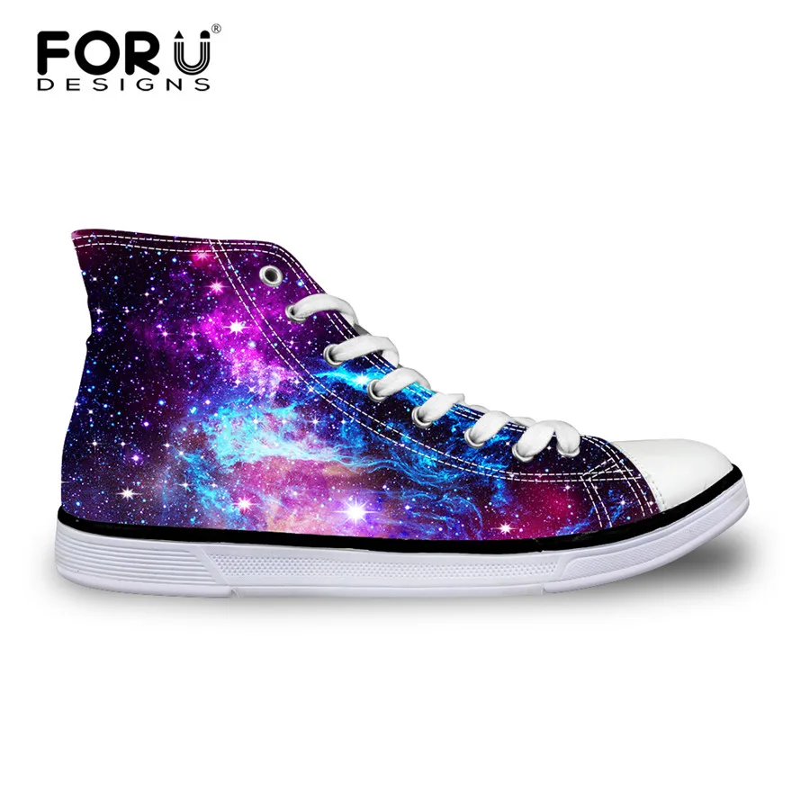 FORUDESIGNS/Модная женская повседневная обувь с принтом галактики вулканизированные высокие и низкие парусиновые туфли женская обувь на плоской подошве для девочек