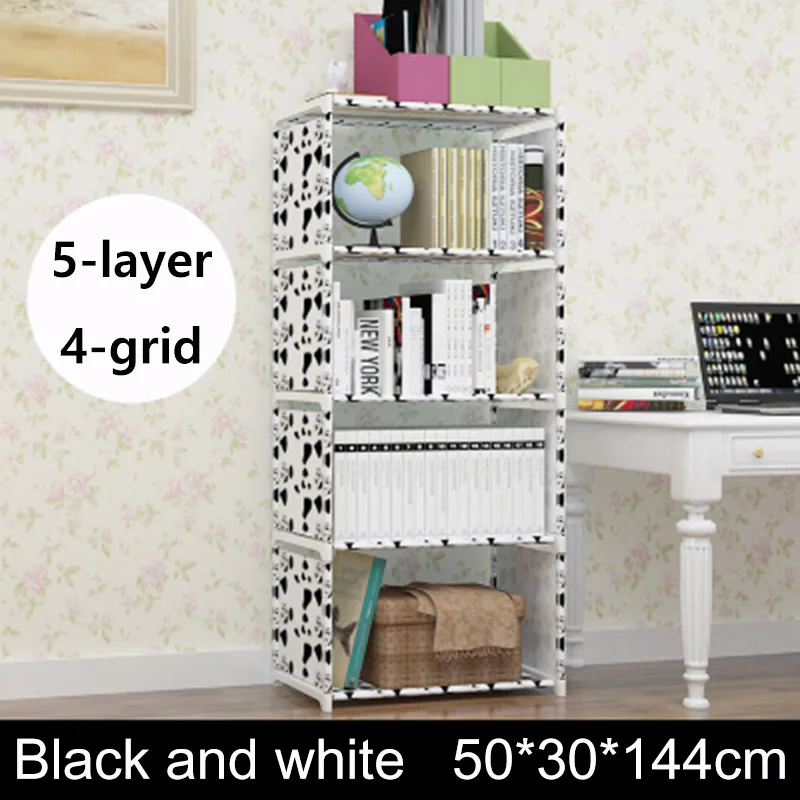black white 4 grids Многослойная книжная полка, нетканый книжный шкаф, органайзер, полка для хранения, простой напольный стеллаж, домашний декор, мебель для гостиной - Цвет: black white 4 grids