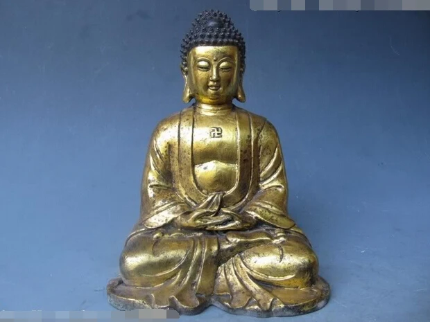 11 &quotТибет Народная Храм Буддизм классический Старый Бронзовый Gild Шакьямуни