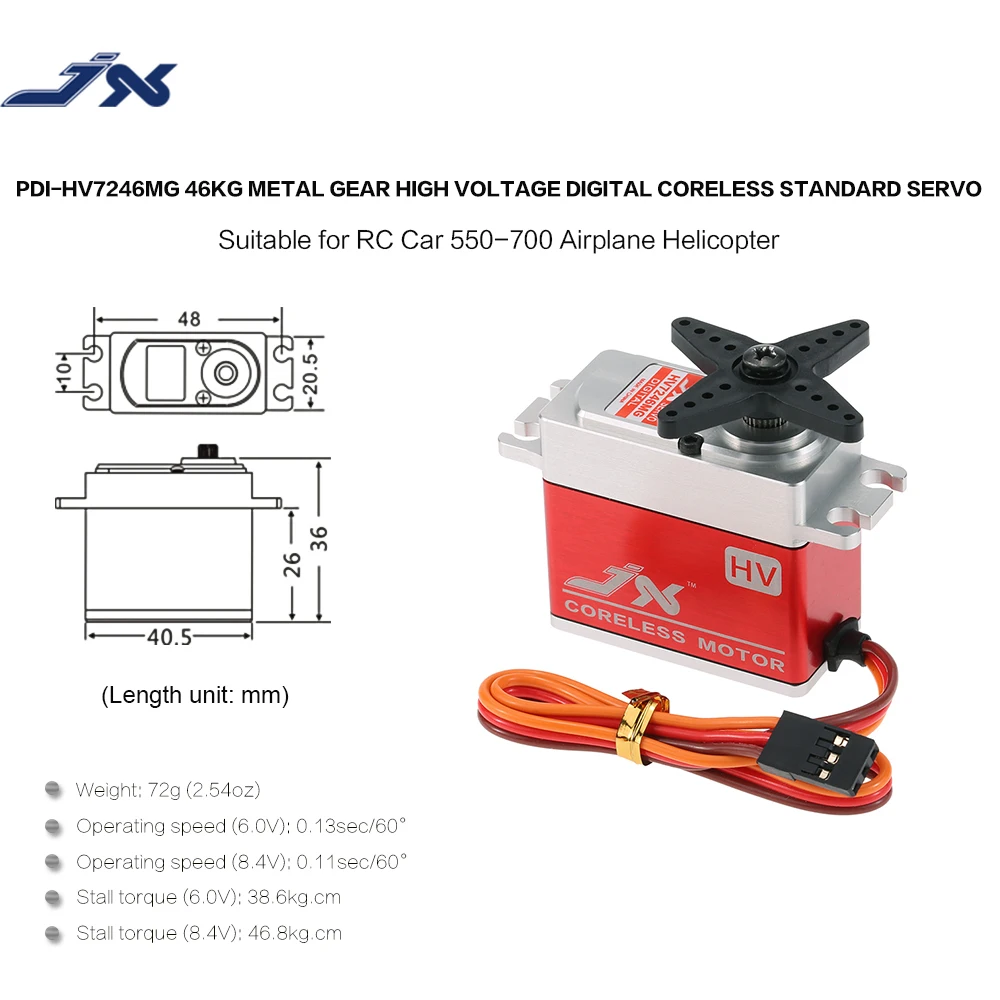 JX PDI-HV7246MG 46 кг металлическая передача цифровой высокого напряжения Coreless стандартный сервопривод для RC автомобилей 550-700 самолет вертолет