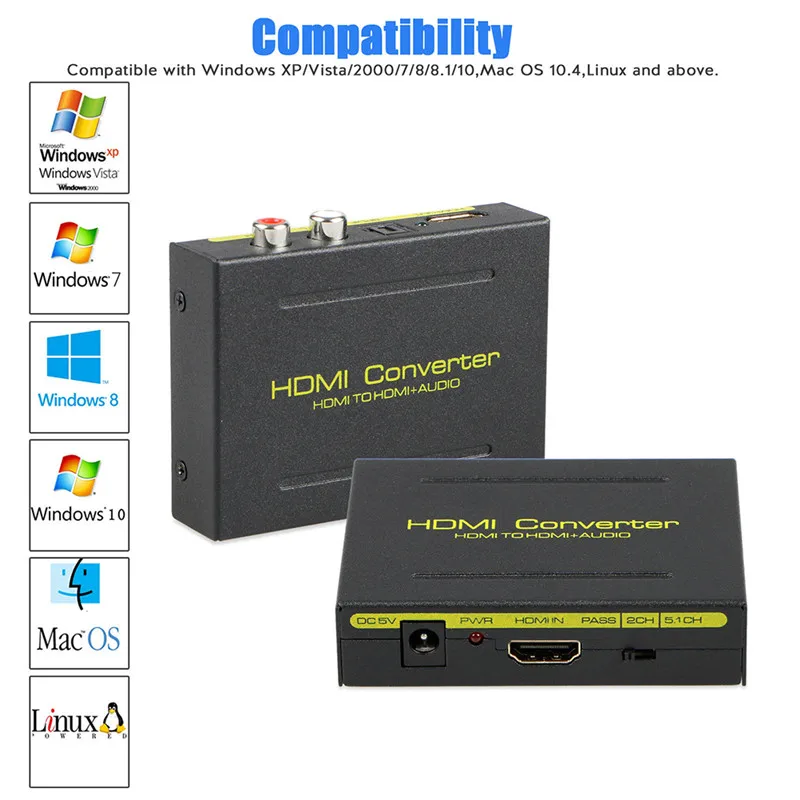 HDMI к оптический + SPDIF RCA L/R экстрактор конвертер аудио сплиттер адаптер 1080P AC