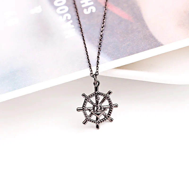 rudder black helm necklace 100% 925 Sterling silver nacklace Jewellery Clavicle chain pendant charms | Украшения и аксессуары