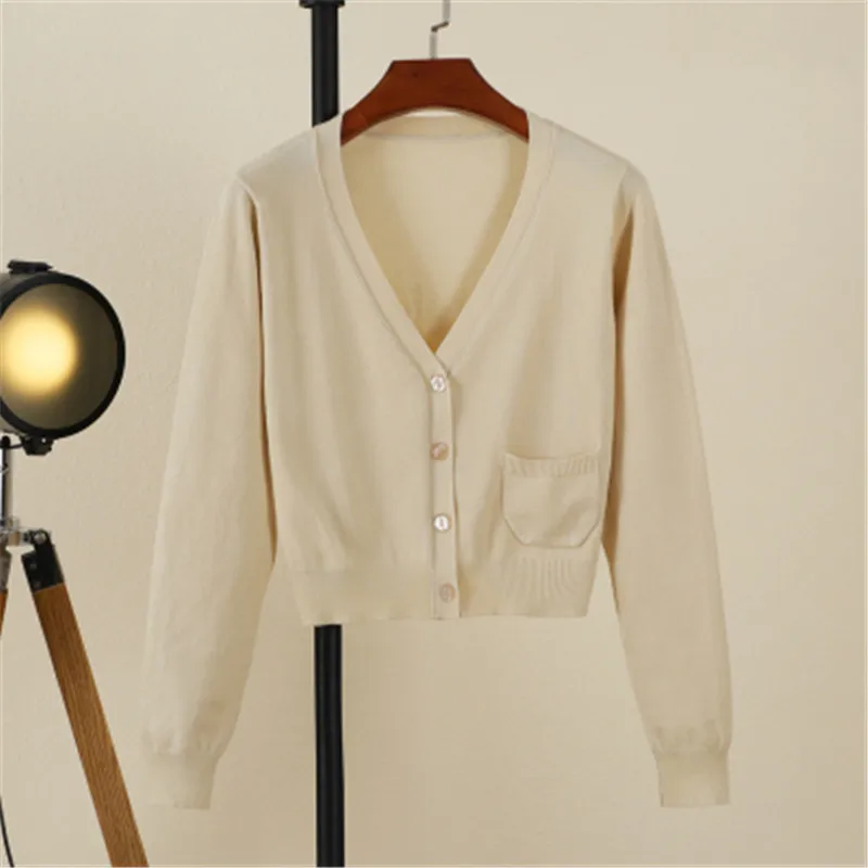 Женский кардиган с V образным вырезом и длинным рукавом| |