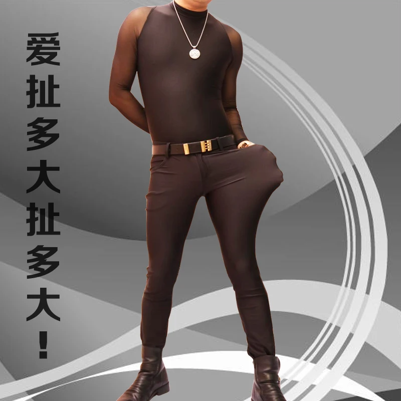 Мужские сексуальные Эластичные Обтягивающие Брюки из спандекса тонкие