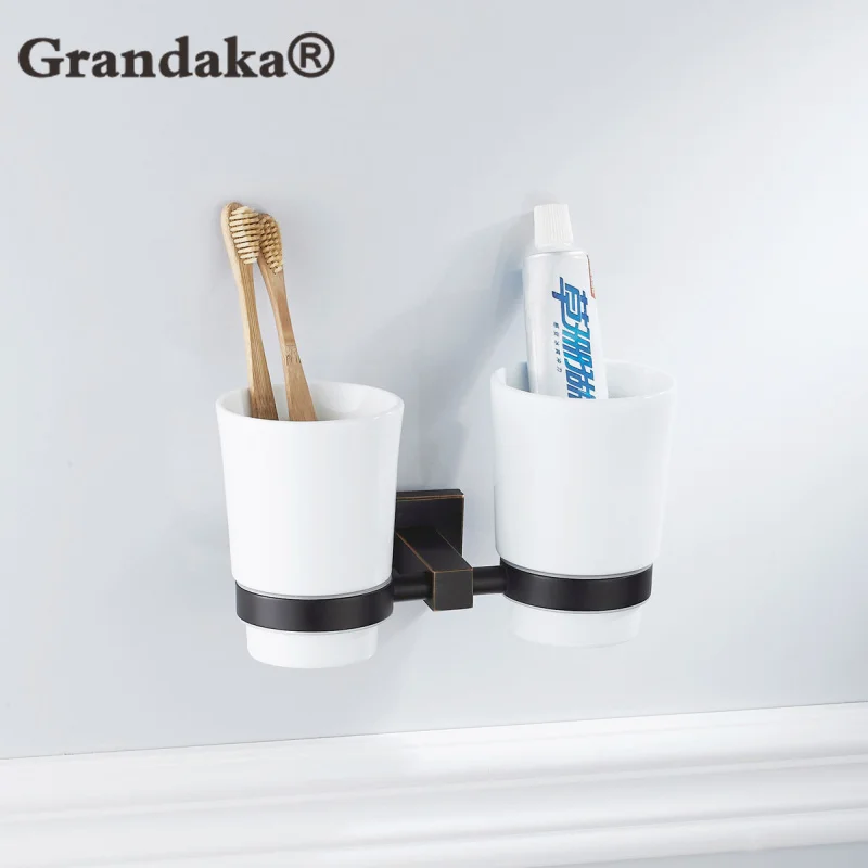 Латунные Черные Двойные держатели для стаканчиков и настенный держатель зубных