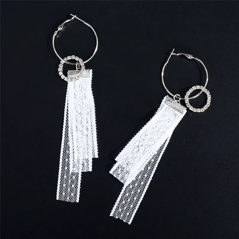 Женские длинные серьги-цепочки PINKSEE с ленточками и кисточками 1 пара серебряного