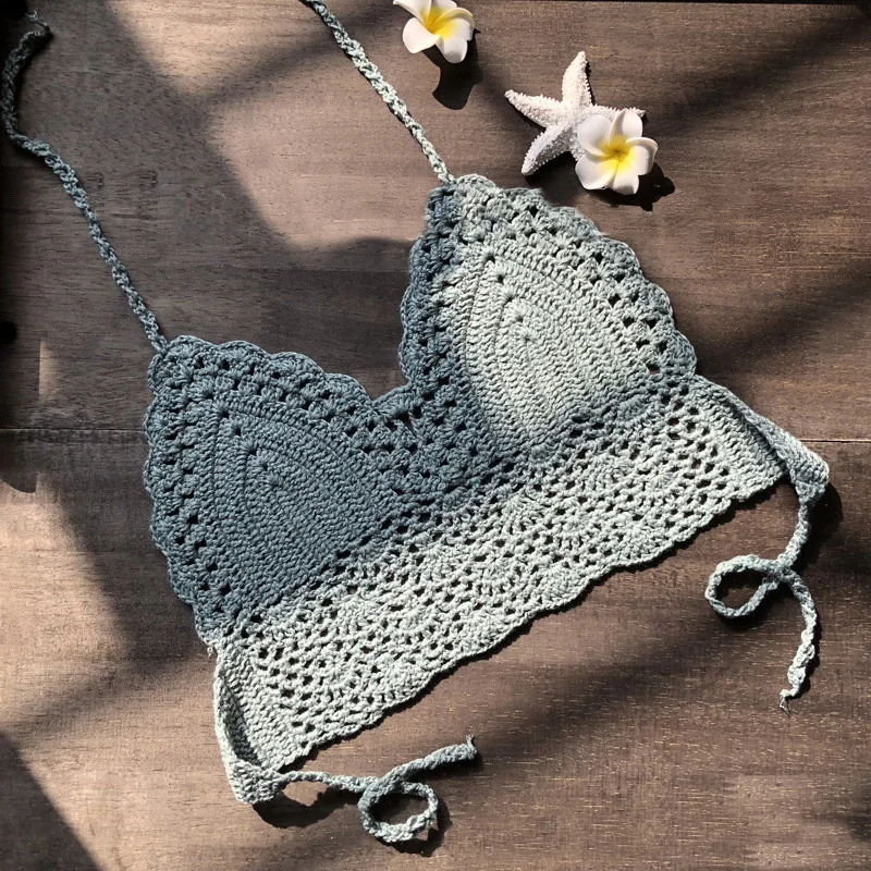 Knit Crop Top Cotton Blends Bra Women Casual Summer Swimsuit Beach Halter Crochet Cami Beachwear Bralette Sexy | Спорт и развлечения