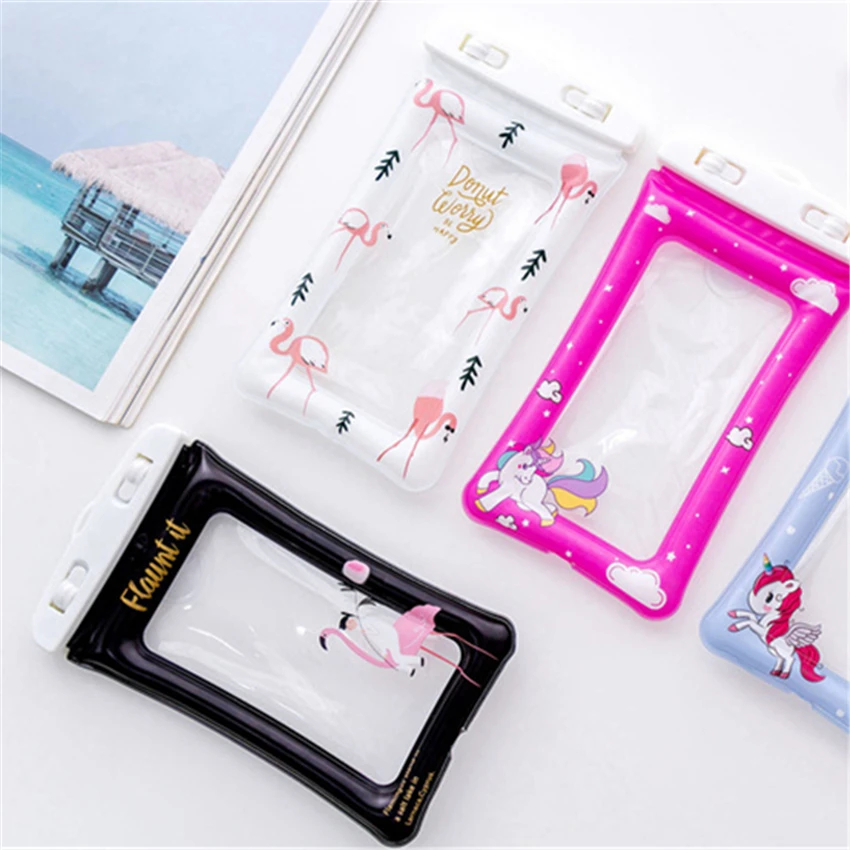 Swimming Bags Waterproof with Luminous Underwater Pouch Carnoon Flamingo Soft TPU For iPhone 6 7 8 Plus X Coque Funda |