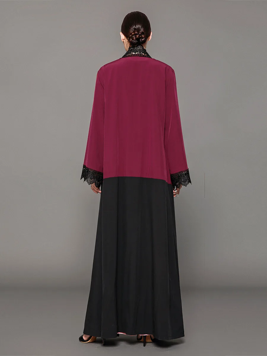 Саудовской Аравии черный красный Abayas женский модный кружевной лоскутный кафтан