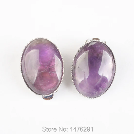 Женские овальные серьги-гвоздики розовый кварцевый кристалл оникс Фиолетовый