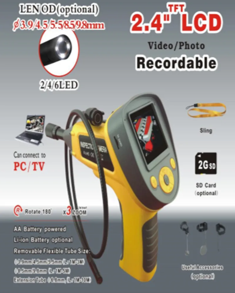 

2,4 "TFT ЖК-монитор с 5-кратным увеличением 8,5 мм AV Портативный эндоскоп с поддержкой хранения SD-карты