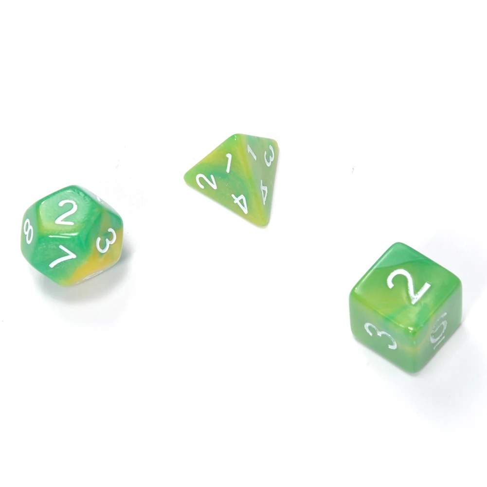 yellow and green 7 шт./компл. набор Игральный костей с Туманность эффект покер d& d d4 d6 d8 d10 d% d12 d20 многогранные TRPG игры Подземелья и Драконы Rpg игра в кости - Цвет: yellow and green