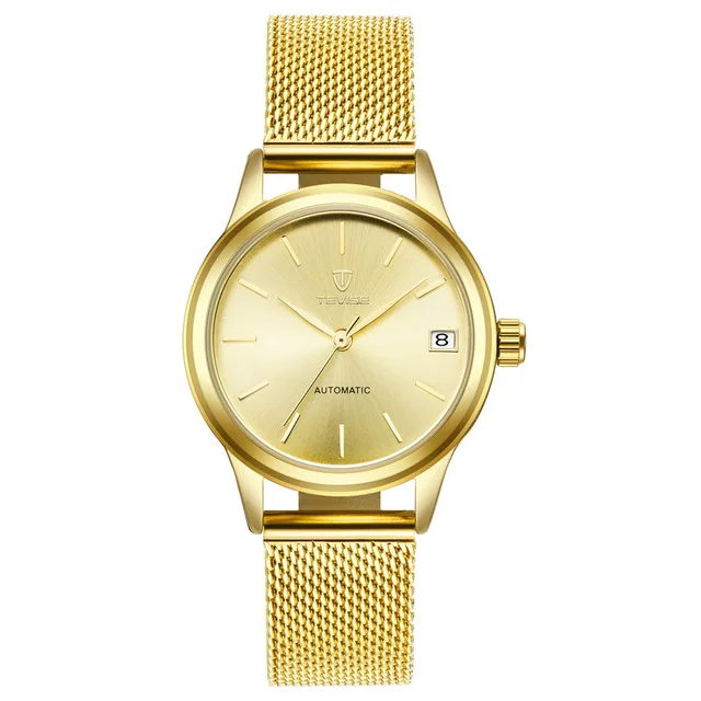 gold gold TEVISE, женские часы, автоматические механические часы-браслет, женские водонепроницаемые Стальные наручные часы для женщин, Montre Femme - Цвет: gold gold