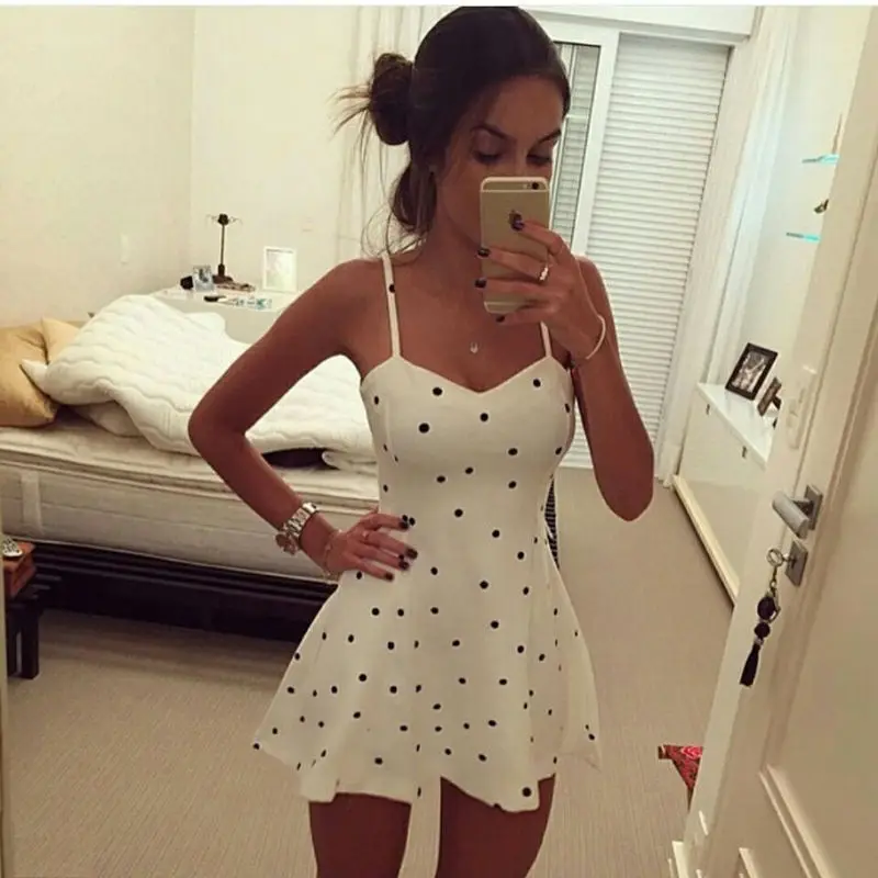 Fashion Casual Women Ladies Dresses Sleeveless Party Cocktail Summer Mini Dress Beach Polka Dot Sweet White | Женская одежда