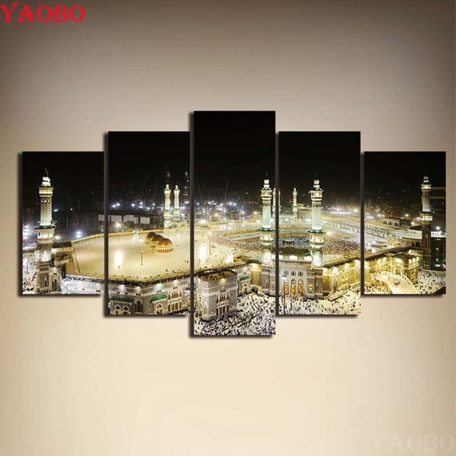 

5D DIY Diamond Painting 5 Panel Islamic Muslim Mosque Landscape Cross Stitch Mosaic Diamond Embroidery Full Square Rhinestone