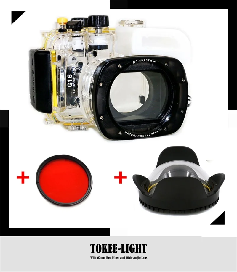 Водонепроницаемый чехол для подводного плавания камеры Canon G15 G16 G5X G7X G9X + с красным