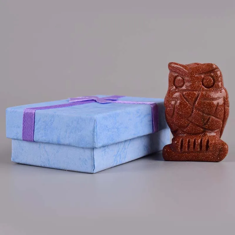 gold sandstone 2 дюймов Статуэтка Сова миниатюрная ручной работы натуральный камень резное ремесло статуя животного Исцеление минеральный драгоценный камень Декор для дома в стиле Фэн-Шуя - Цвет: gold sandstone