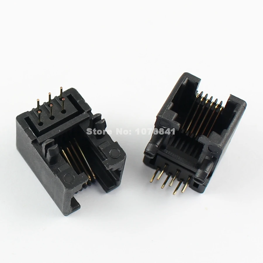 100 шт. Пластик 6-контактный переходник с внутренней RJ11 телефон под прямым углом