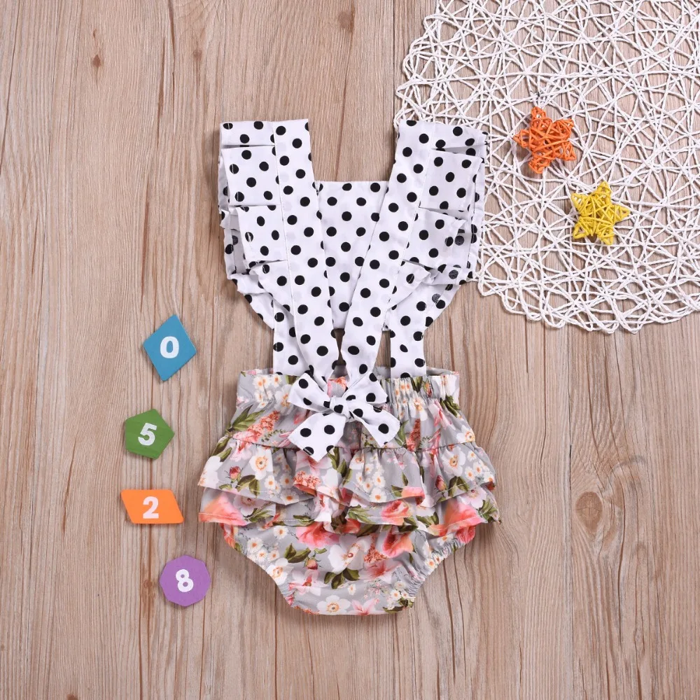 Летний комбинезон без рукавов с оборками и цветочным рисунком для маленьких