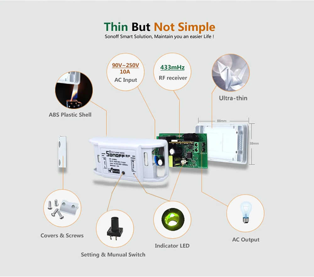 Sonoff RF Wi-Fi переключатель светильник умный дом дистанционное управление 433 МГц управление Лер Sonoff Базовая обновленная версия работа с Alexa Google